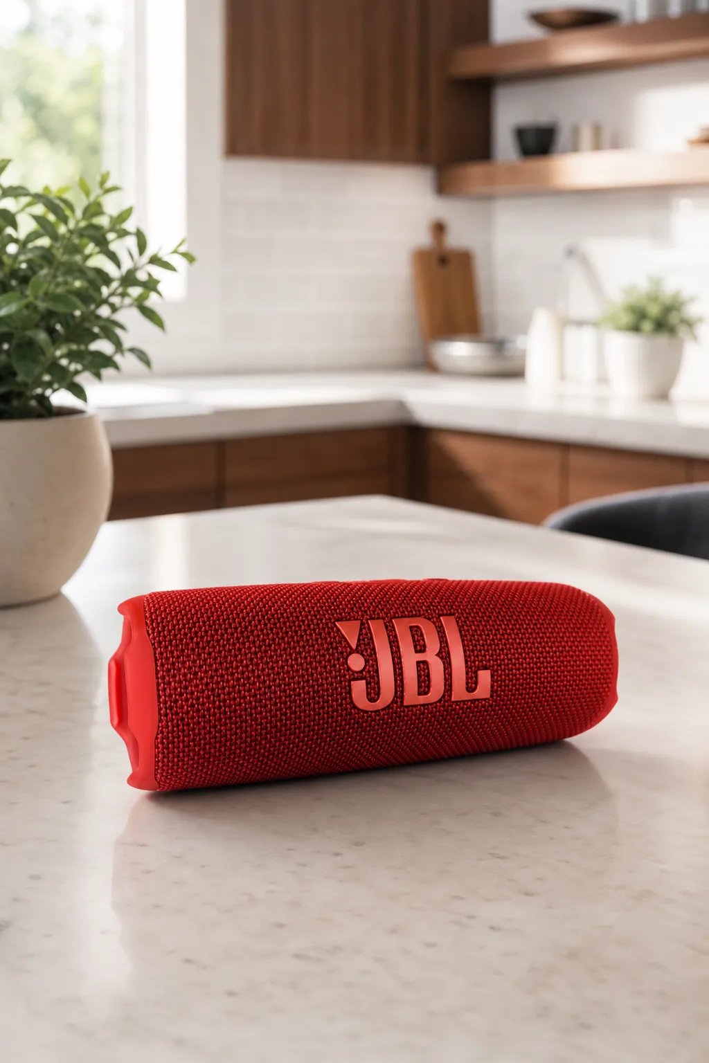 JBL speaker on a kitchen table
